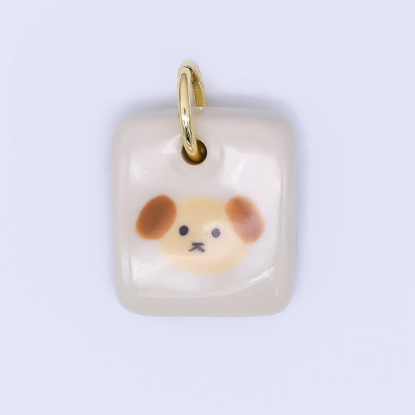 Dainty Tile ceramic charm handmade Dog Bear Bow Flower painting porcelain vintage charm for necklace bracelet jewelry making supply N-386