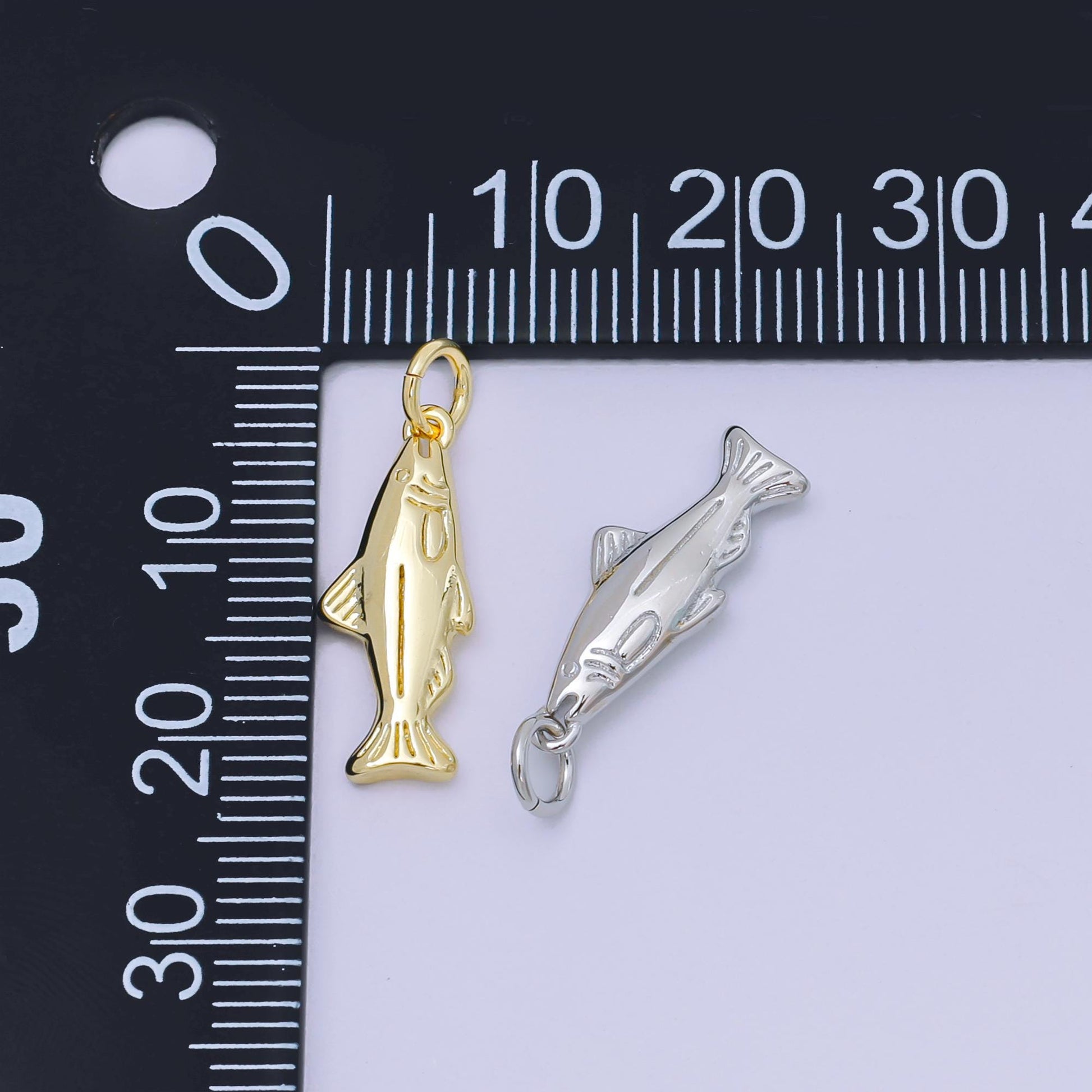 Dainty 24k Gold Filled 18.8 mm fish Charm minimalist Ocean Animal charm in gold silver sardine fish pendant | AH-604
