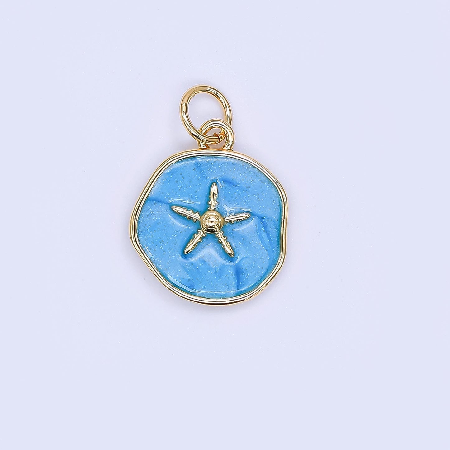Enamel gold starfish Beach Charm medallion round charm for jewelry making | AF-527