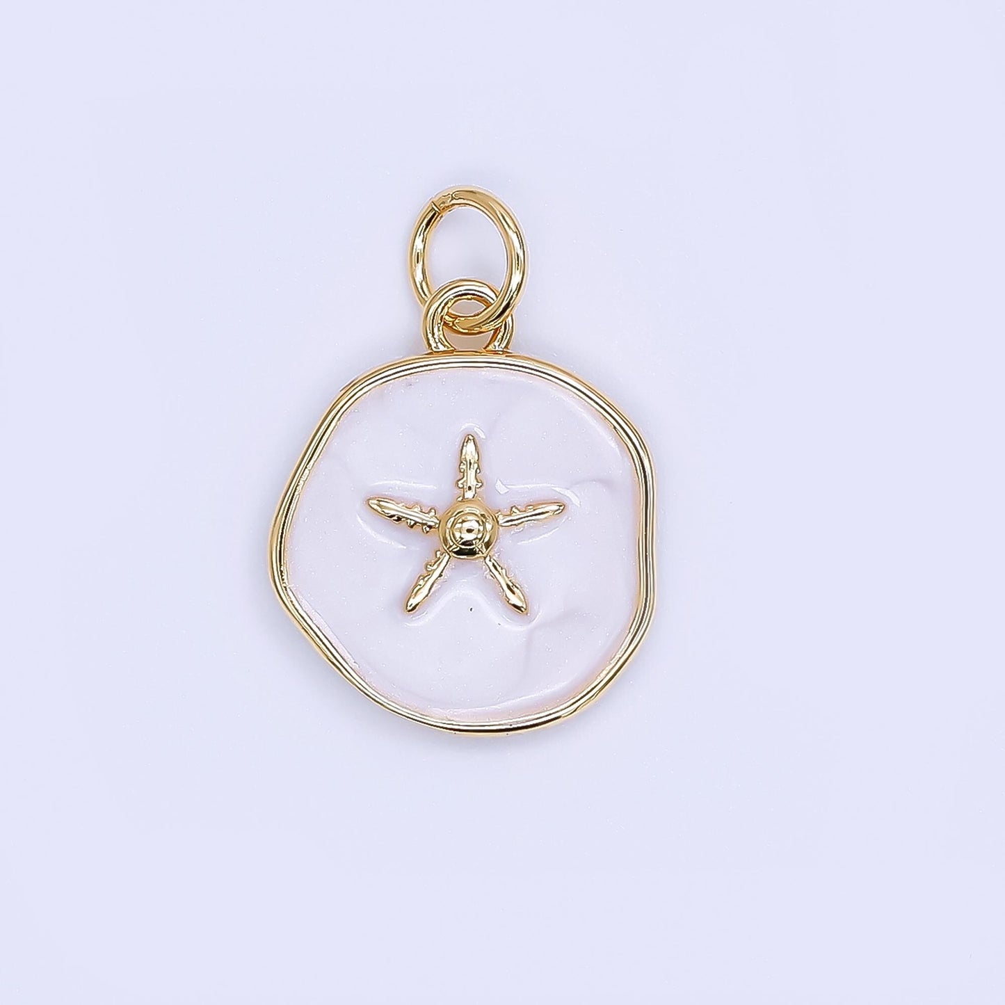 Enamel gold starfish Beach Charm medallion round charm for jewelry making | AF-527