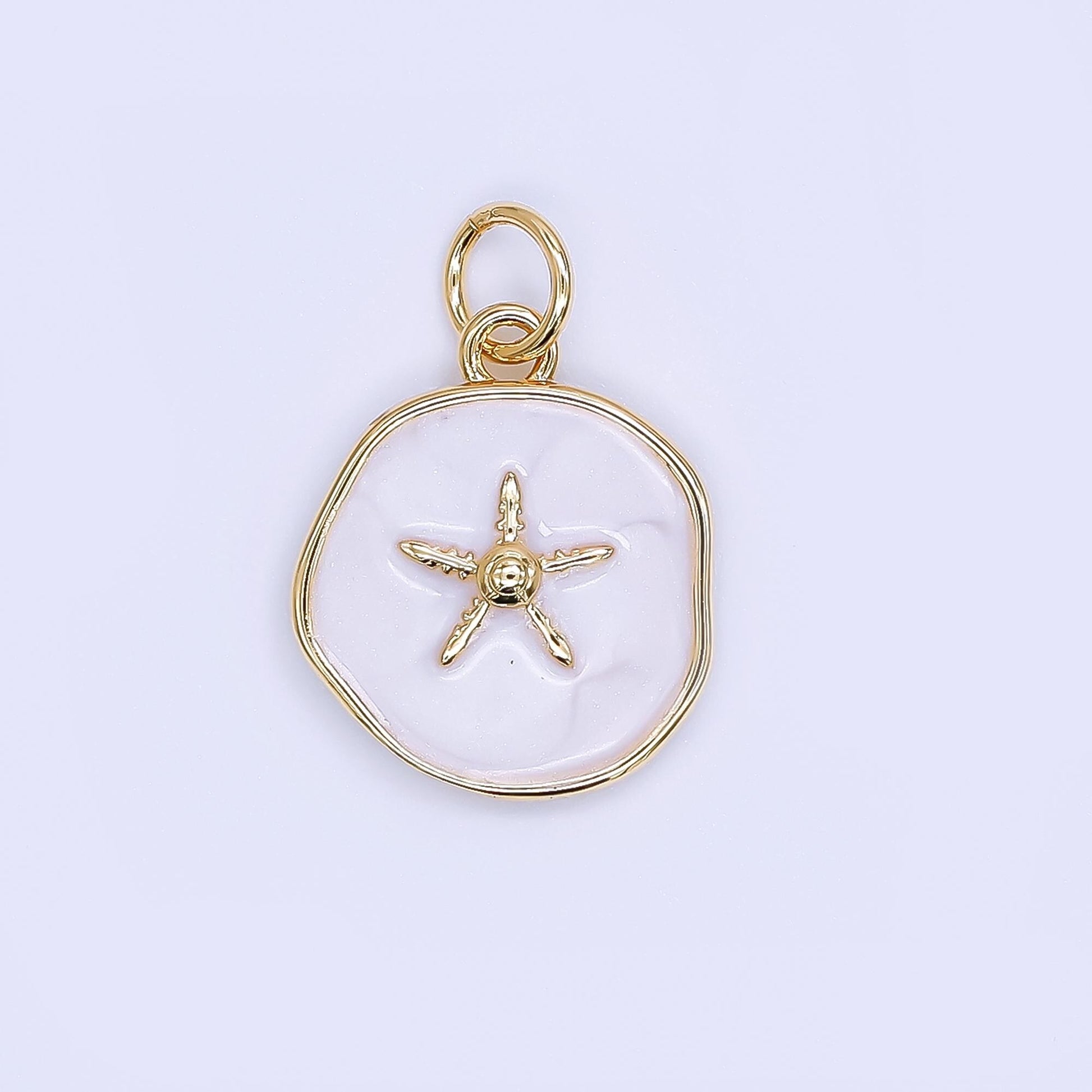 Enamel gold starfish Beach Charm medallion round charm for jewelry making | AF-527