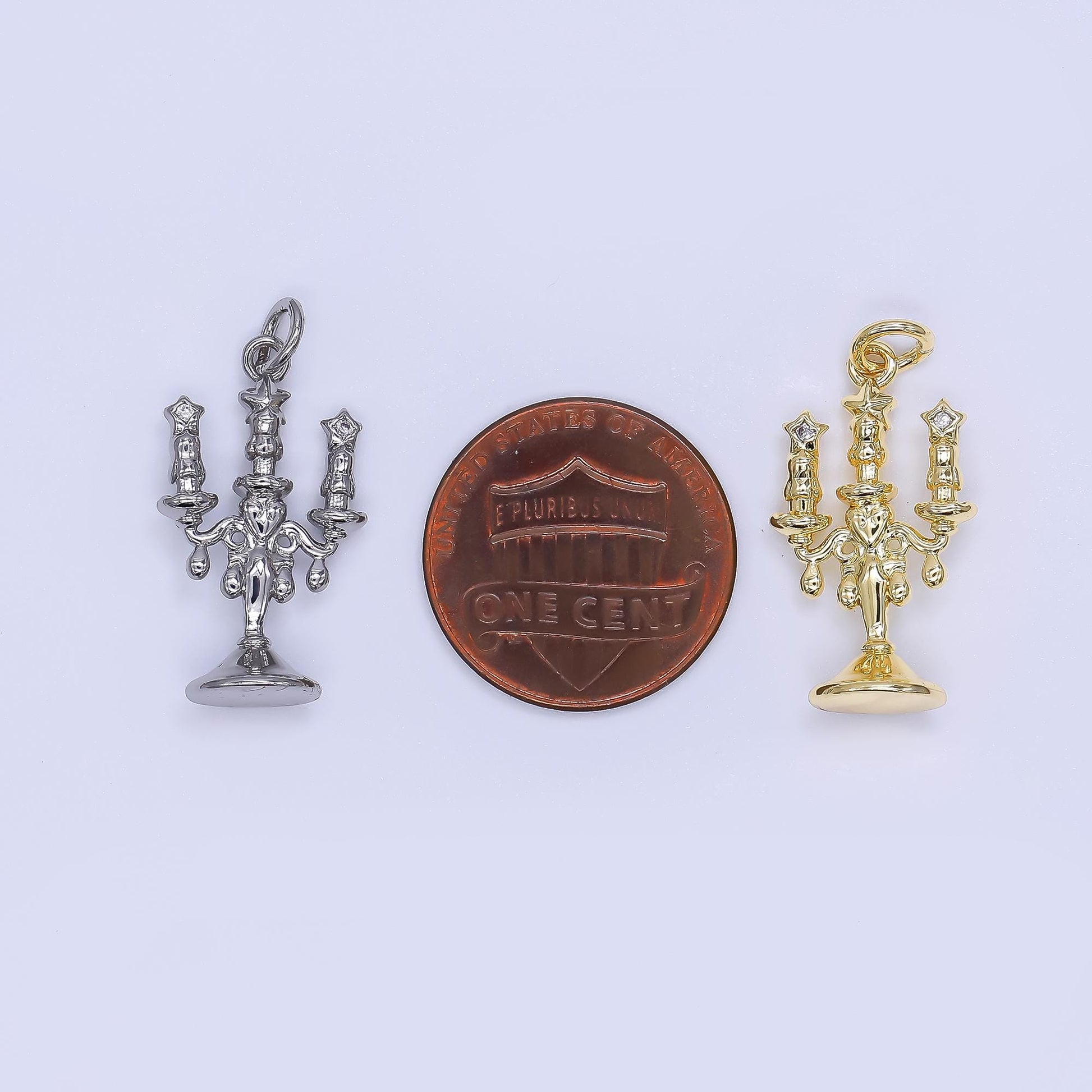 Mini Gold Filled Candelabra Charm Candlesticks Charm for Necklace or Bracelet Charm AJ-511