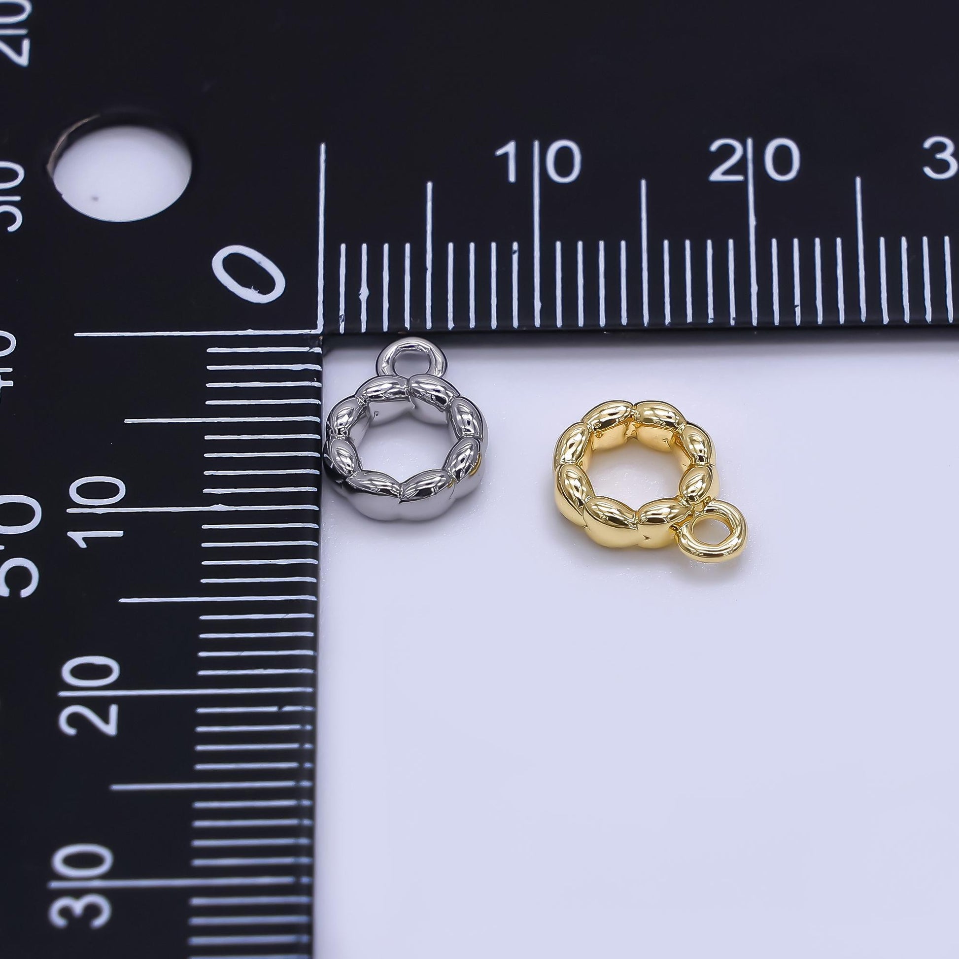 Beaded Gold Silver Bail Charm Holder Spacer with Loop 8mm Round Bead Spacer with Open Link for Cord Slider Bails Spacer Ring Z-1295