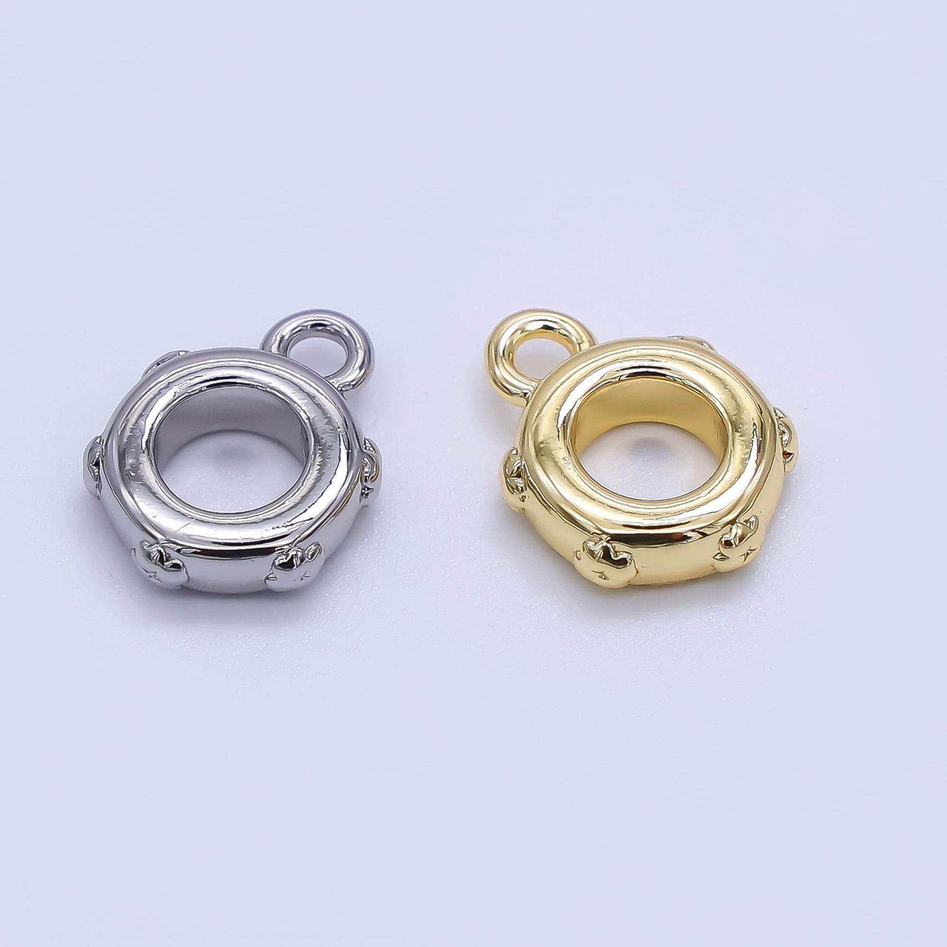 Flower Texture Gold Silver Bail Charm Holder Spacer with Loop 8mm Round Bead Spacer with Open Link for Cord Slider Bails Spacer Ring Z-1300