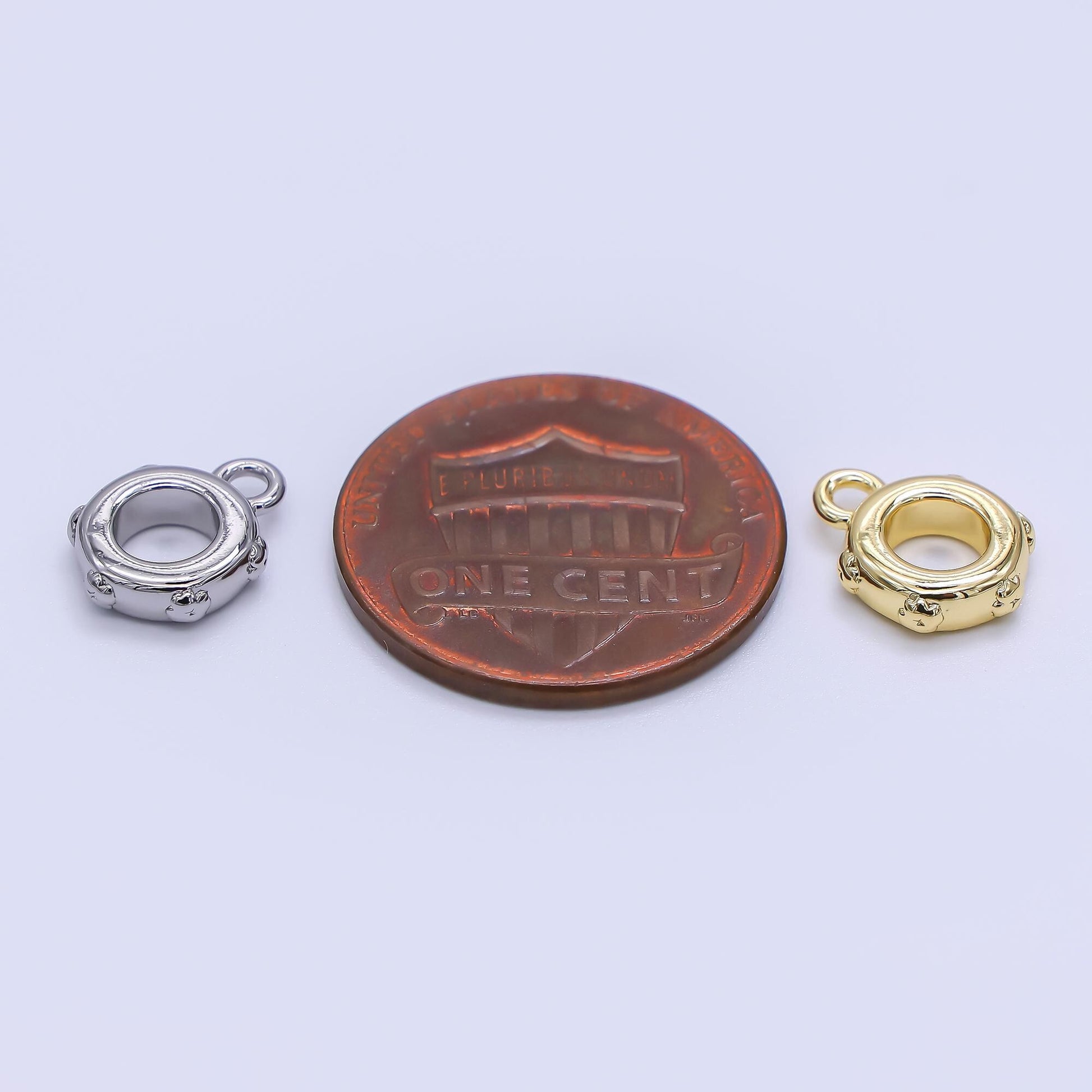 Flower Texture Gold Silver Bail Charm Holder Spacer with Loop 8mm Round Bead Spacer with Open Link for Cord Slider Bails Spacer Ring Z-1300