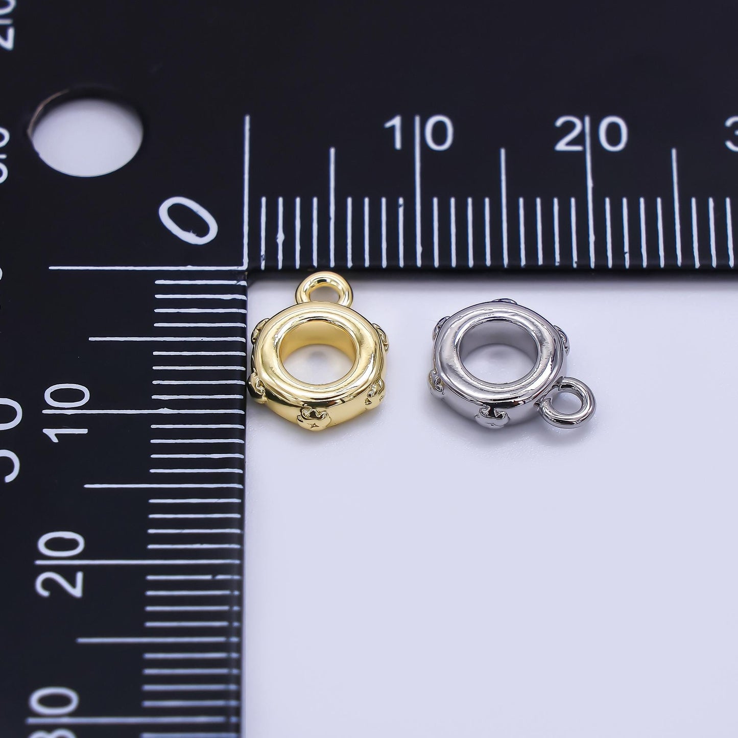 Flower Texture Gold Silver Bail Charm Holder Spacer with Loop 8mm Round Bead Spacer with Open Link for Cord Slider Bails Spacer Ring Z-1300