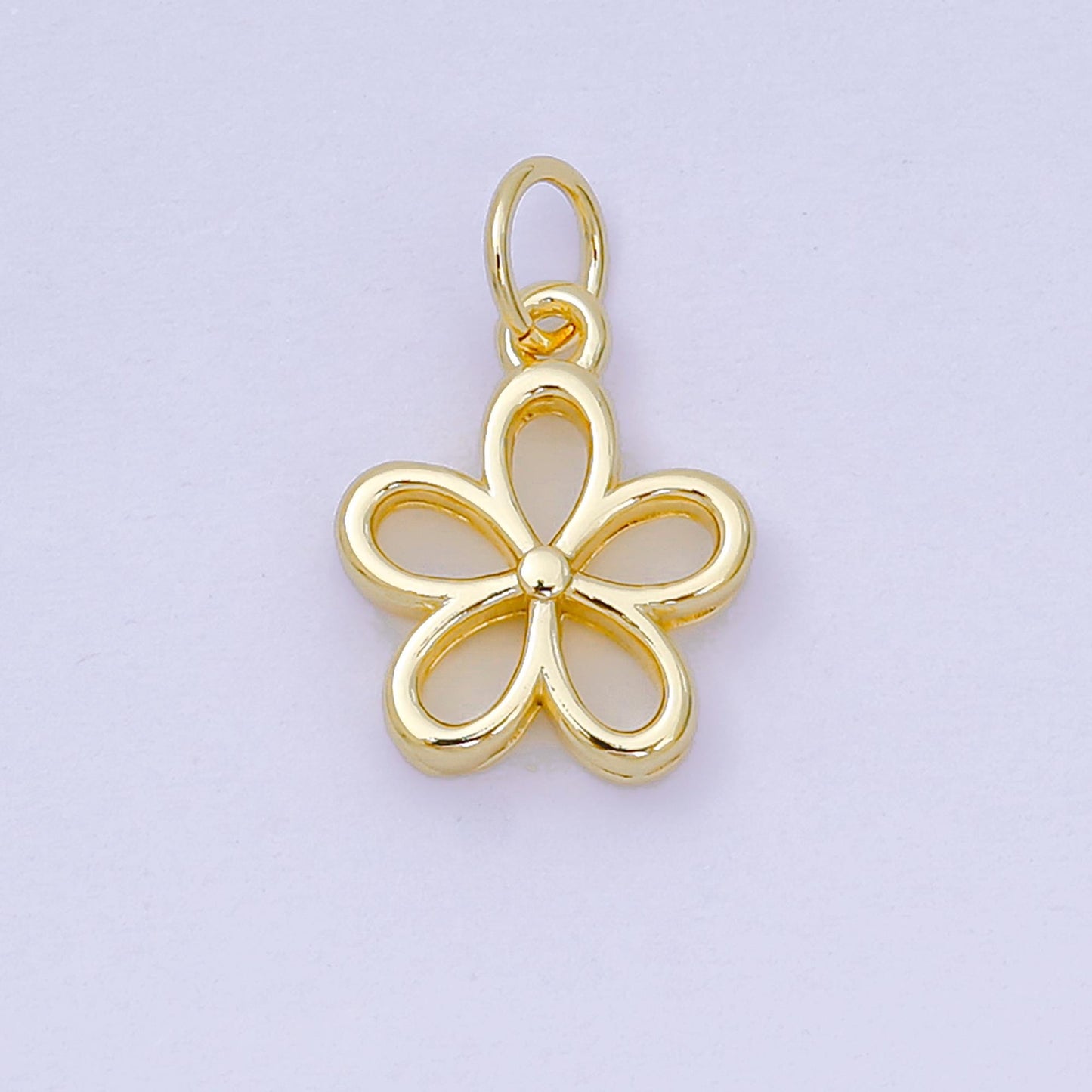 24K Gold Filled 12mm Open 5-Petals Plumeria Bloom Flower Charm | AH-677
