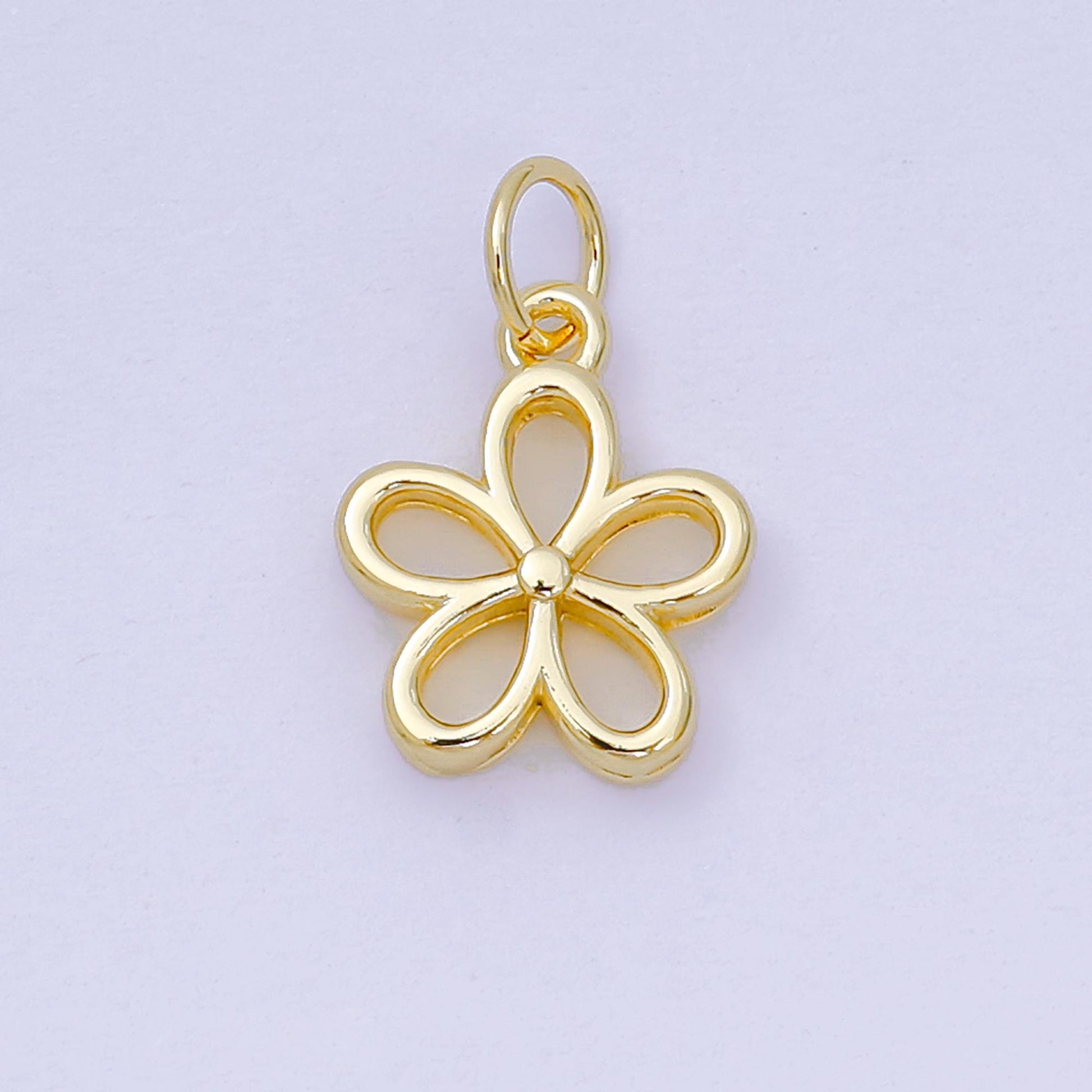 24K Gold Filled 12mm Open 5-Petals Plumeria Bloom Flower Charm | AH-677