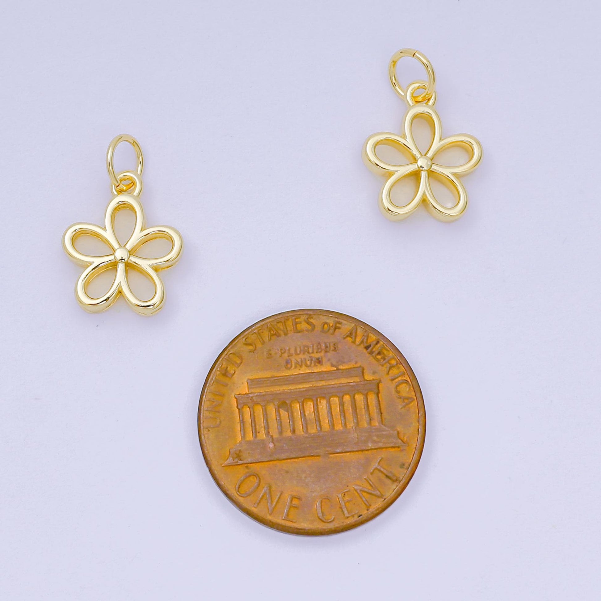 24K Gold Filled 12mm Open 5-Petals Plumeria Bloom Flower Charm | AH-677
