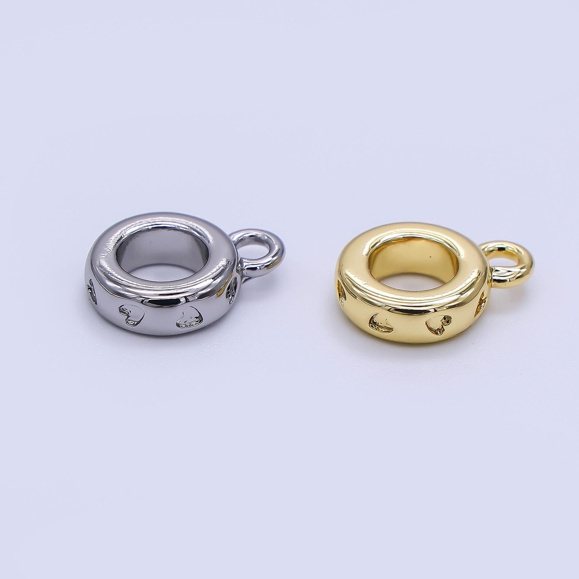Dainty Heart Gold Silver Bail Charm Holder Spacer with Loop 8mm Round Bead Spacer with Open Link for Cord Slider Bails Spacer Ring Z-1296