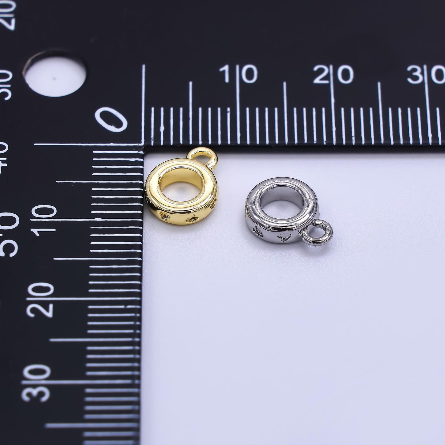 Dainty Heart Gold Silver Bail Charm Holder Spacer with Loop 8mm Round Bead Spacer with Open Link for Cord Slider Bails Spacer Ring Z-1296
