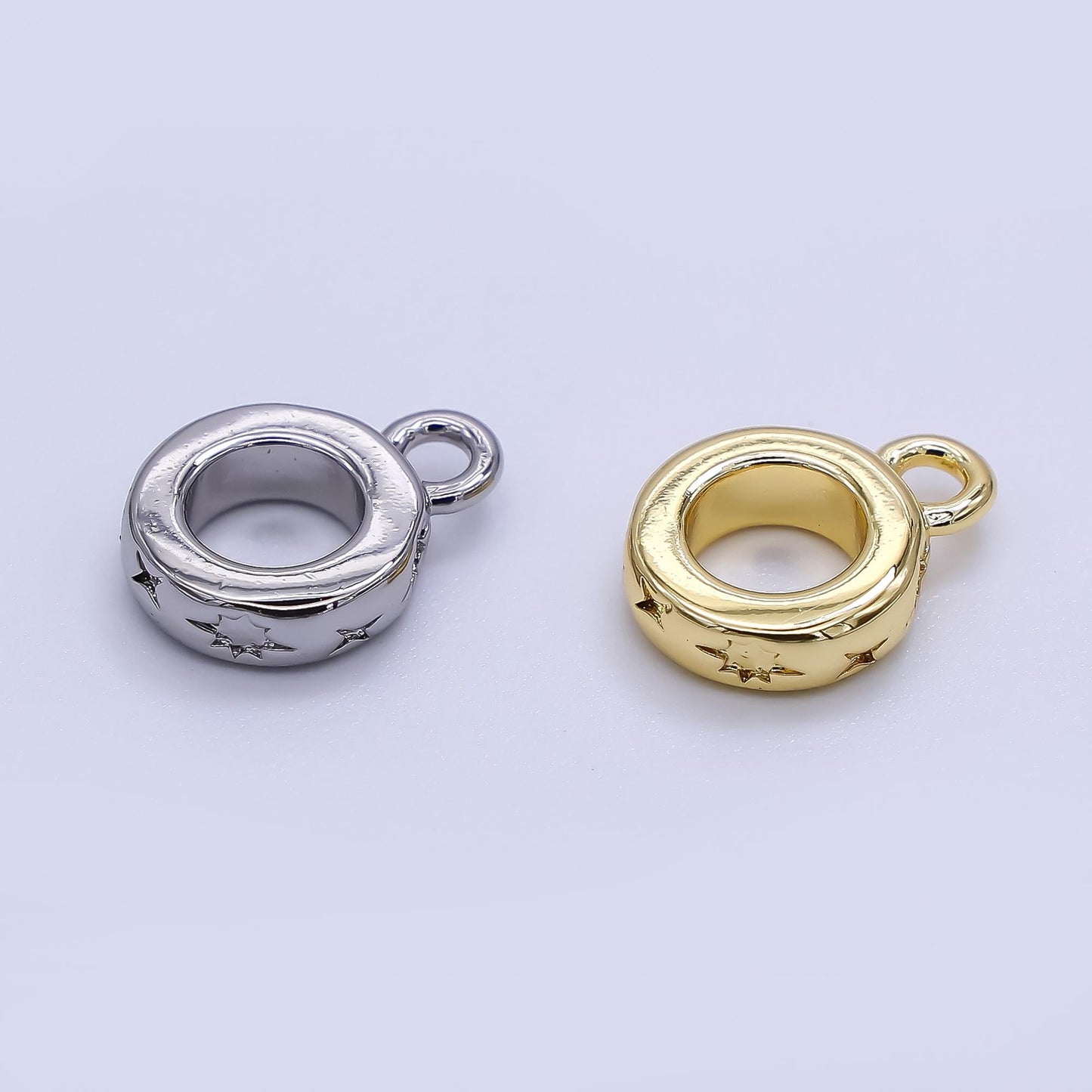 Dainty Star Gold Silver Bail Charm Holder Spacer with Loop 8mm Round Bead Spacer with Open Link for Cord Slider Bails Spacer Ring Z-1299