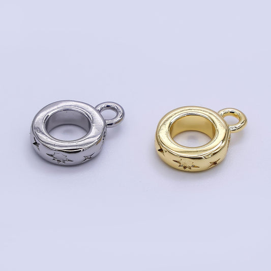 Dainty Star Gold Silver Bail Charm Holder Spacer with Loop 8mm Round Bead Spacer with Open Link for Cord Slider Bails Spacer Ring Z-1299
