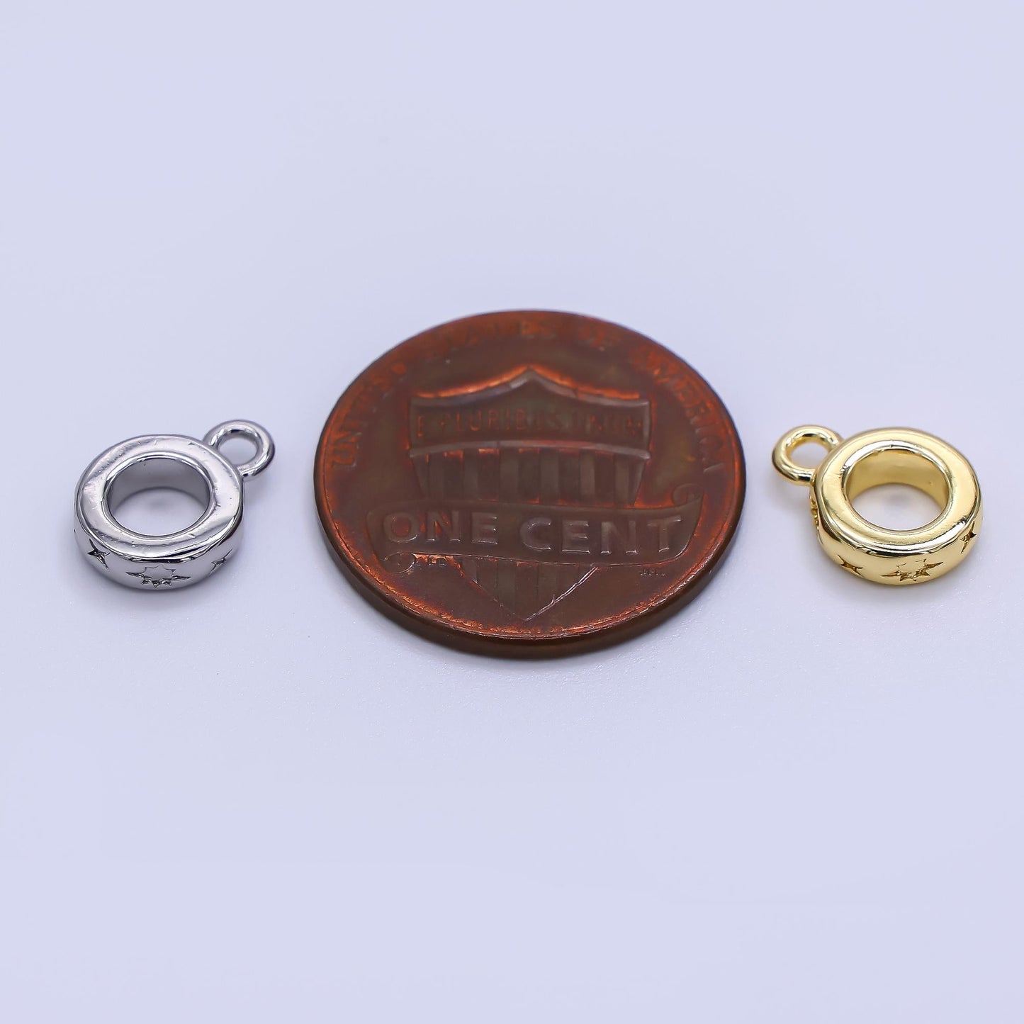 Dainty Star Gold Silver Bail Charm Holder Spacer with Loop 8mm Round Bead Spacer with Open Link for Cord Slider Bails Spacer Ring Z-1299