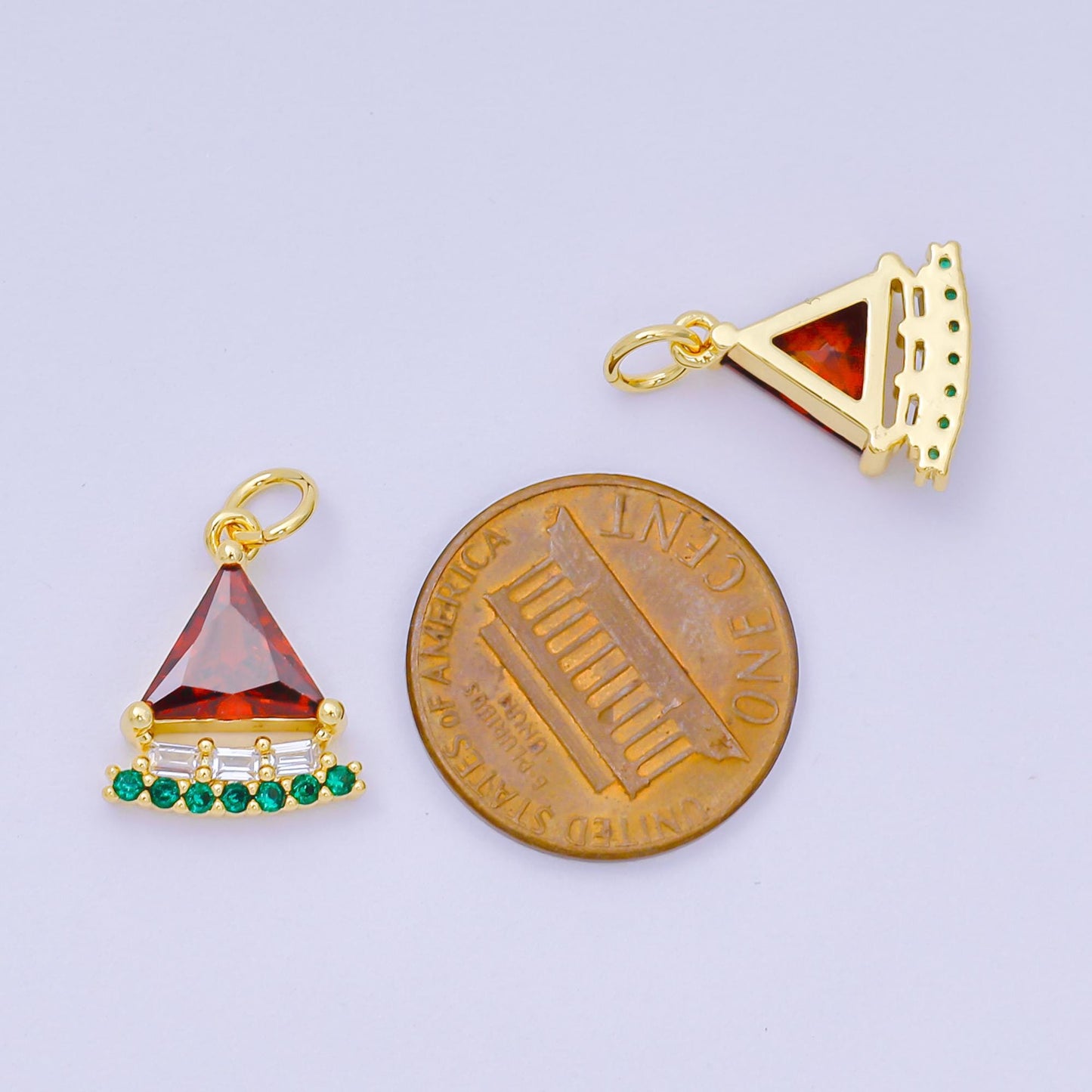24K Gold Filled 15mm Red Triangle CZ Watermelon Fruit Charm | AH-681