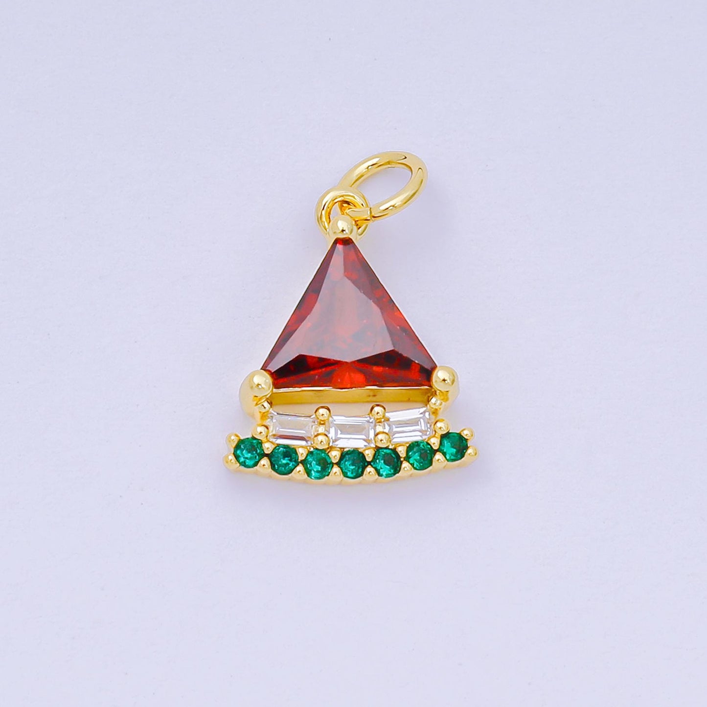 24K Gold Filled 15mm Red Triangle CZ Watermelon Fruit Charm | AH-681