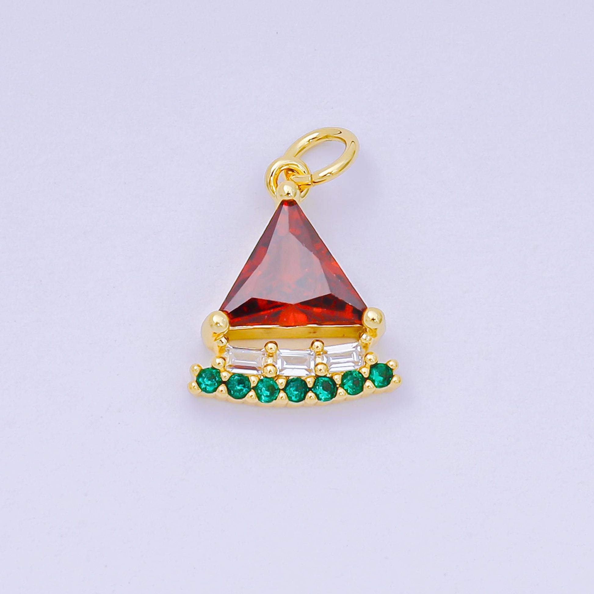 24K Gold Filled 15mm Red Triangle CZ Watermelon Fruit Charm | AH-681