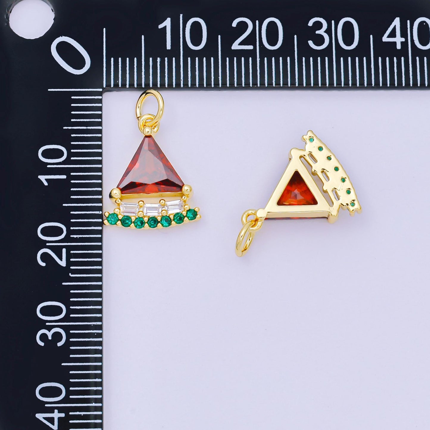 24K Gold Filled 15mm Red Triangle CZ Watermelon Fruit Charm | AH-681