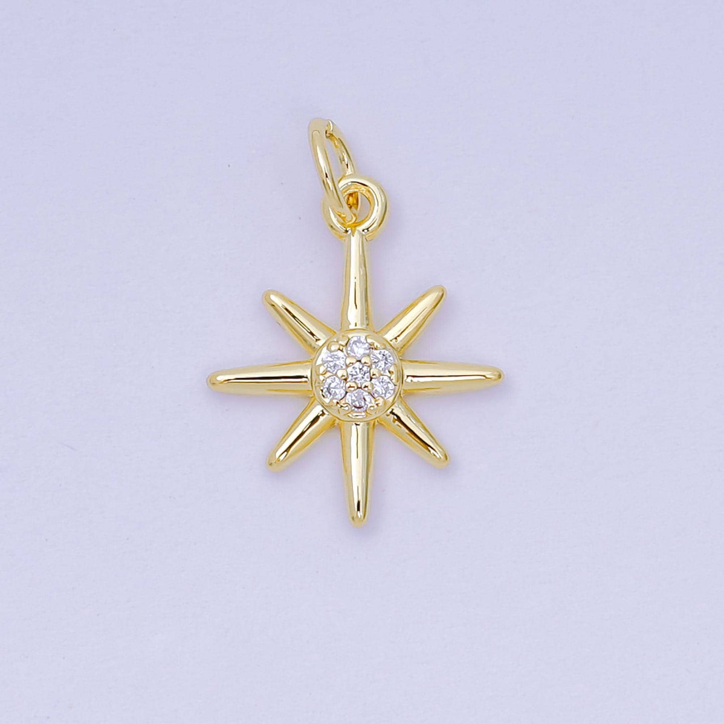 24K Gold Filled 7mm Micro Paved CZ Celestial North Star Charm | AH686