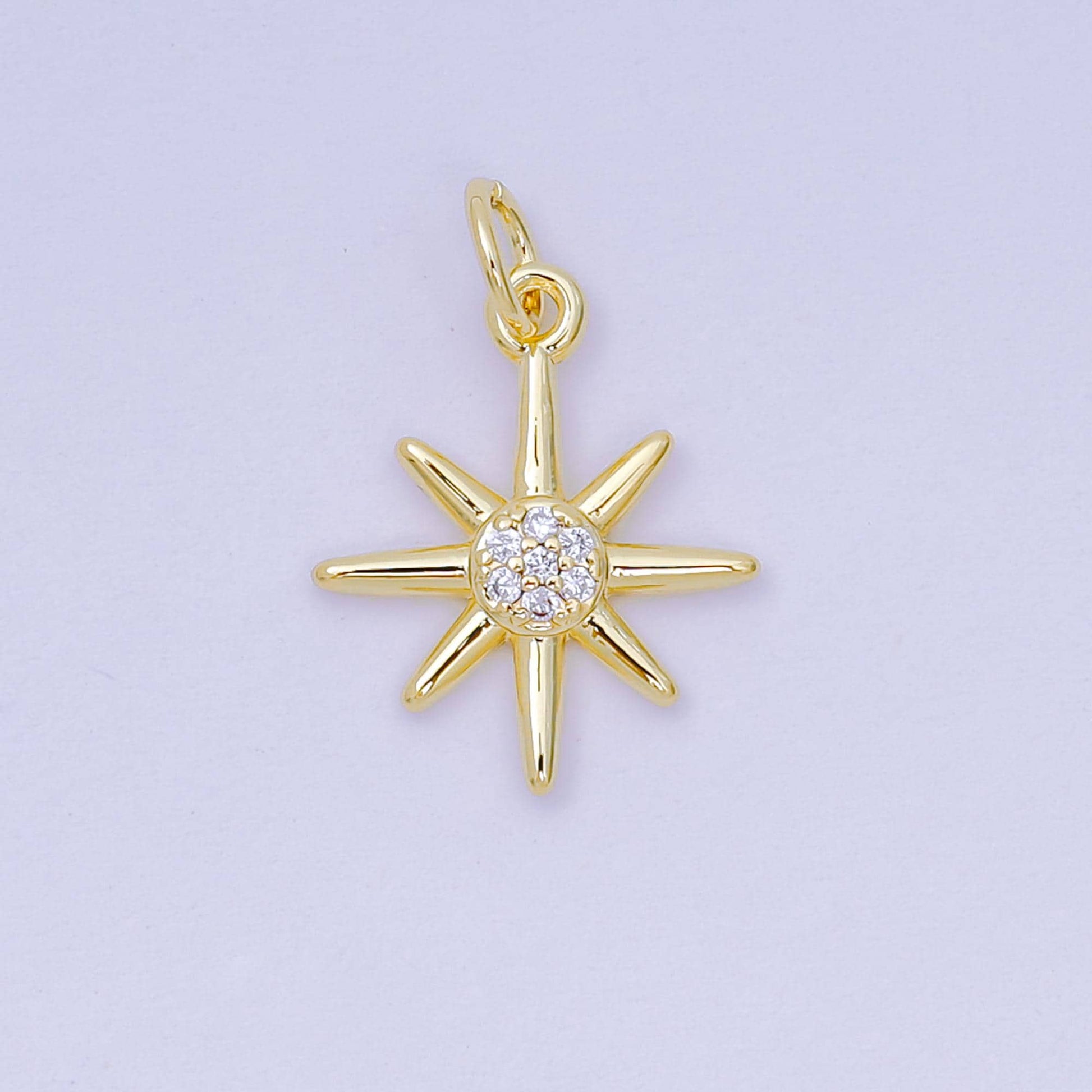 24K Gold Filled 7mm Micro Paved CZ Celestial North Star Charm | AH686