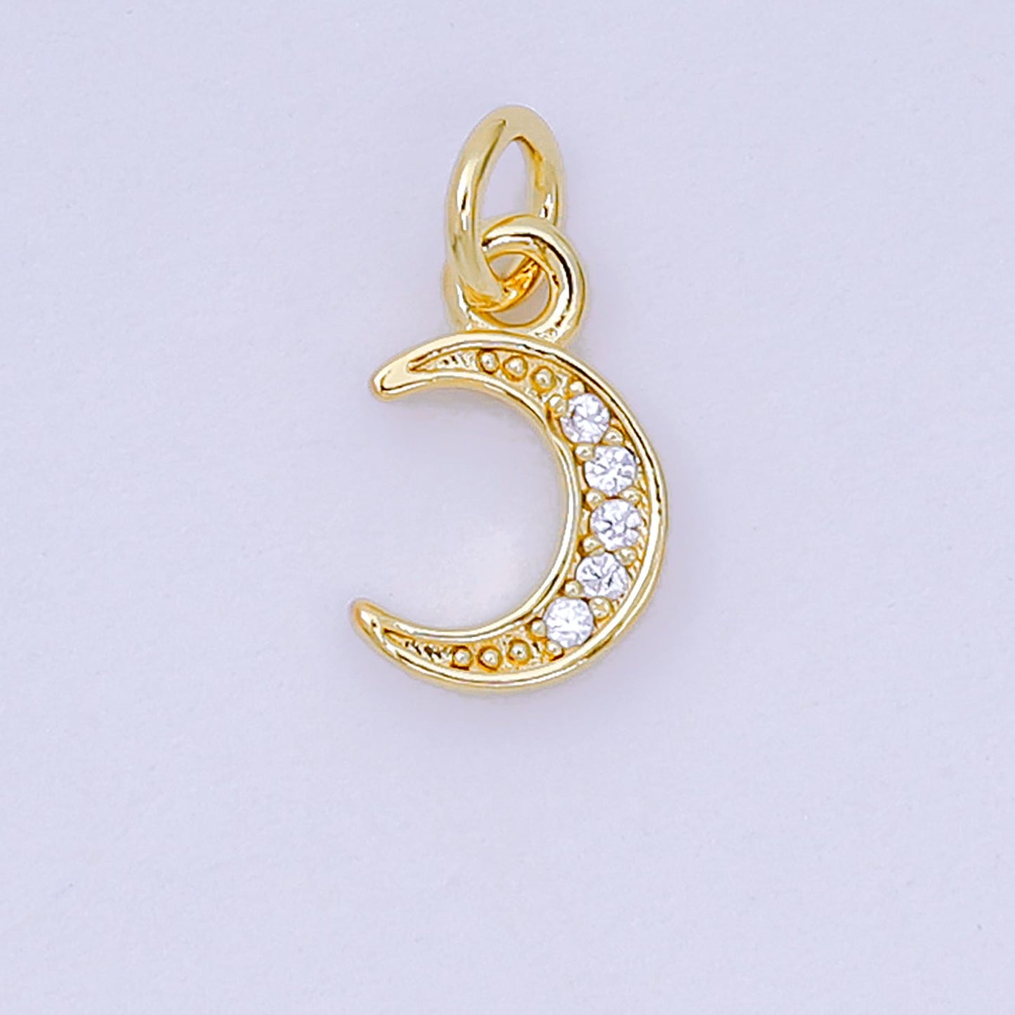 24K Gold Filled 9.5mm Micro Paved CZ Celestial Crescent Moon Charm | D-103