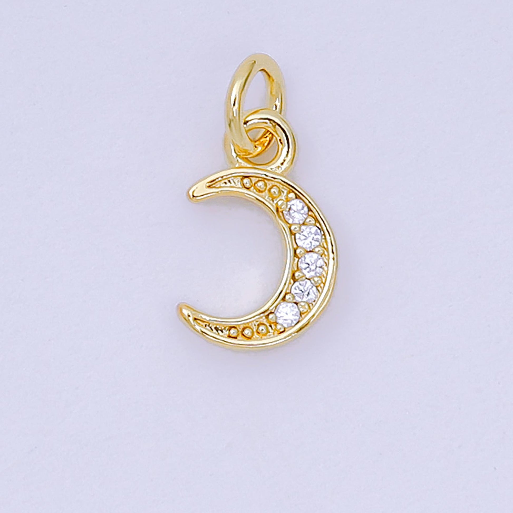 24K Gold Filled 9.5mm Micro Paved CZ Celestial Crescent Moon Charm | D-103