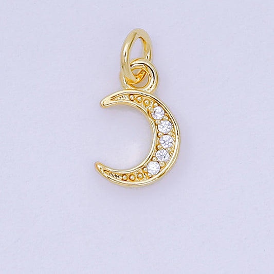 24K Gold Filled 9.5mm Micro Paved CZ Celestial Crescent Moon Charm | D-103