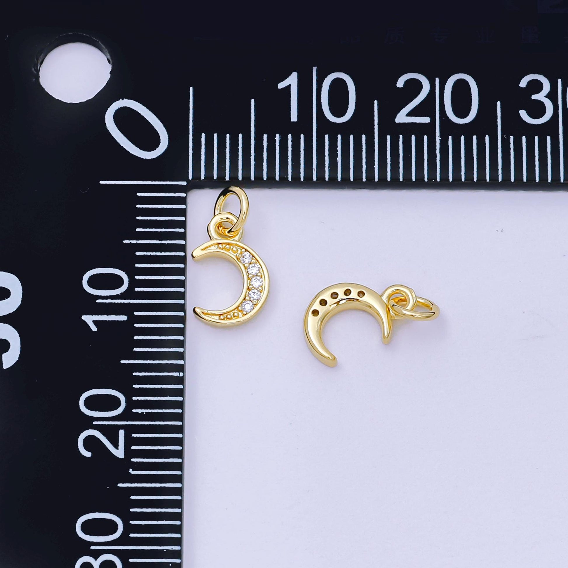 24K Gold Filled 9.5mm Micro Paved CZ Celestial Crescent Moon Charm | D-103