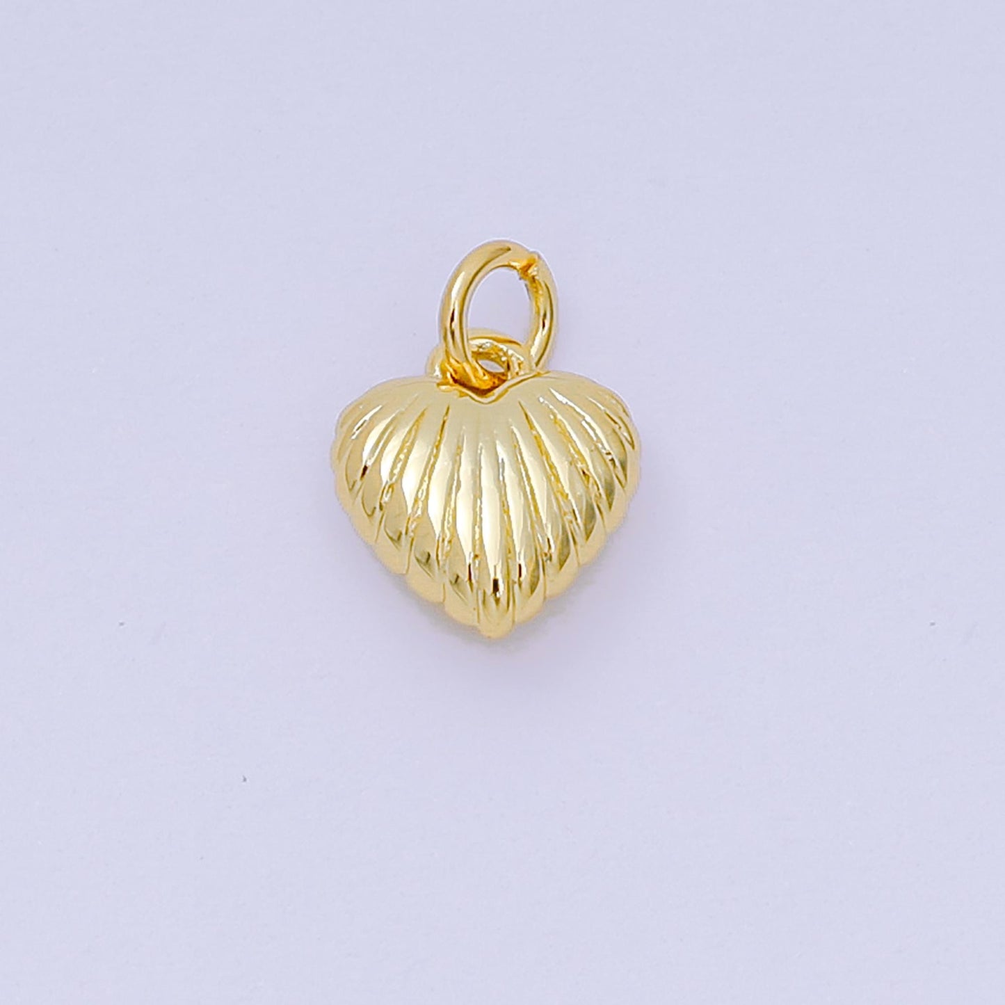 24K Gold Filled 9mm Ribbed Line-Textured Puffy Heart Charm | D-124