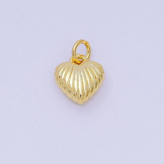 24K Gold Filled 9mm Ribbed Line-Textured Puffy Heart Charm | D-124