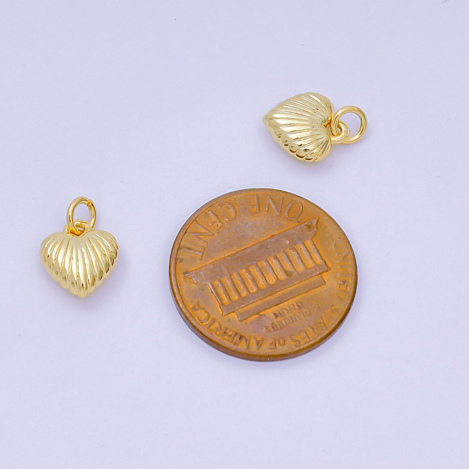 24K Gold Filled 9mm Ribbed Line-Textured Puffy Heart Charm | D-124