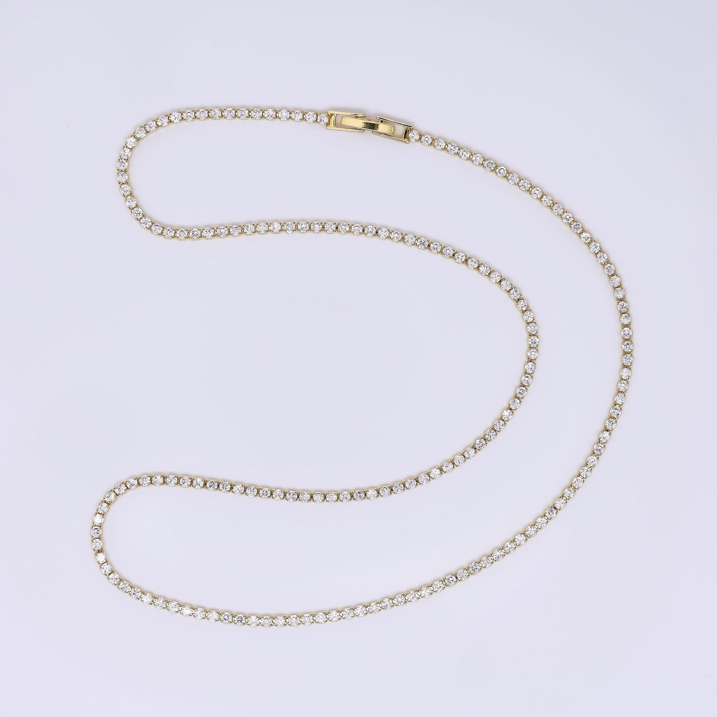 24K Gold Filled 2mm Green, Pink, Turquoise, Clear CZ Tennis Chain 17.91 Inch Necklace | WA-3804 - WA-3807