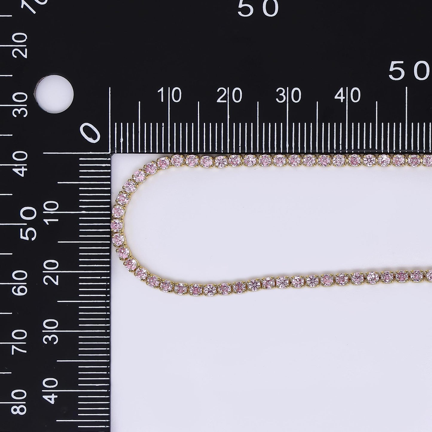 24K Gold Filled 2mm Green, Pink, Turquoise, Clear CZ Tennis Chain 17.91 Inch Necklace | WA-3804 - WA-3807