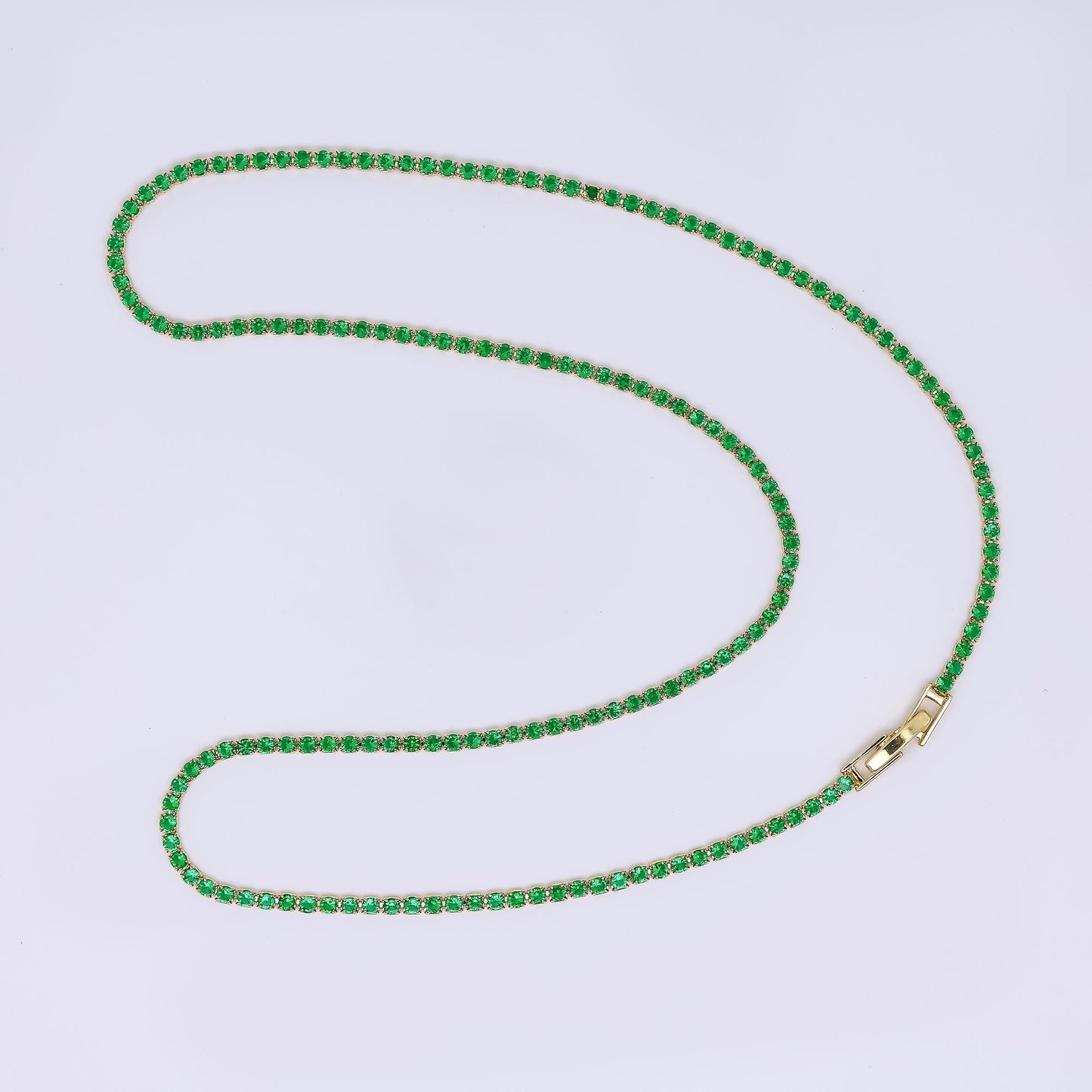 24K Gold Filled 2mm Green, Pink, Turquoise, Clear CZ Tennis Chain 17.91 Inch Necklace | WA-3804 - WA-3807