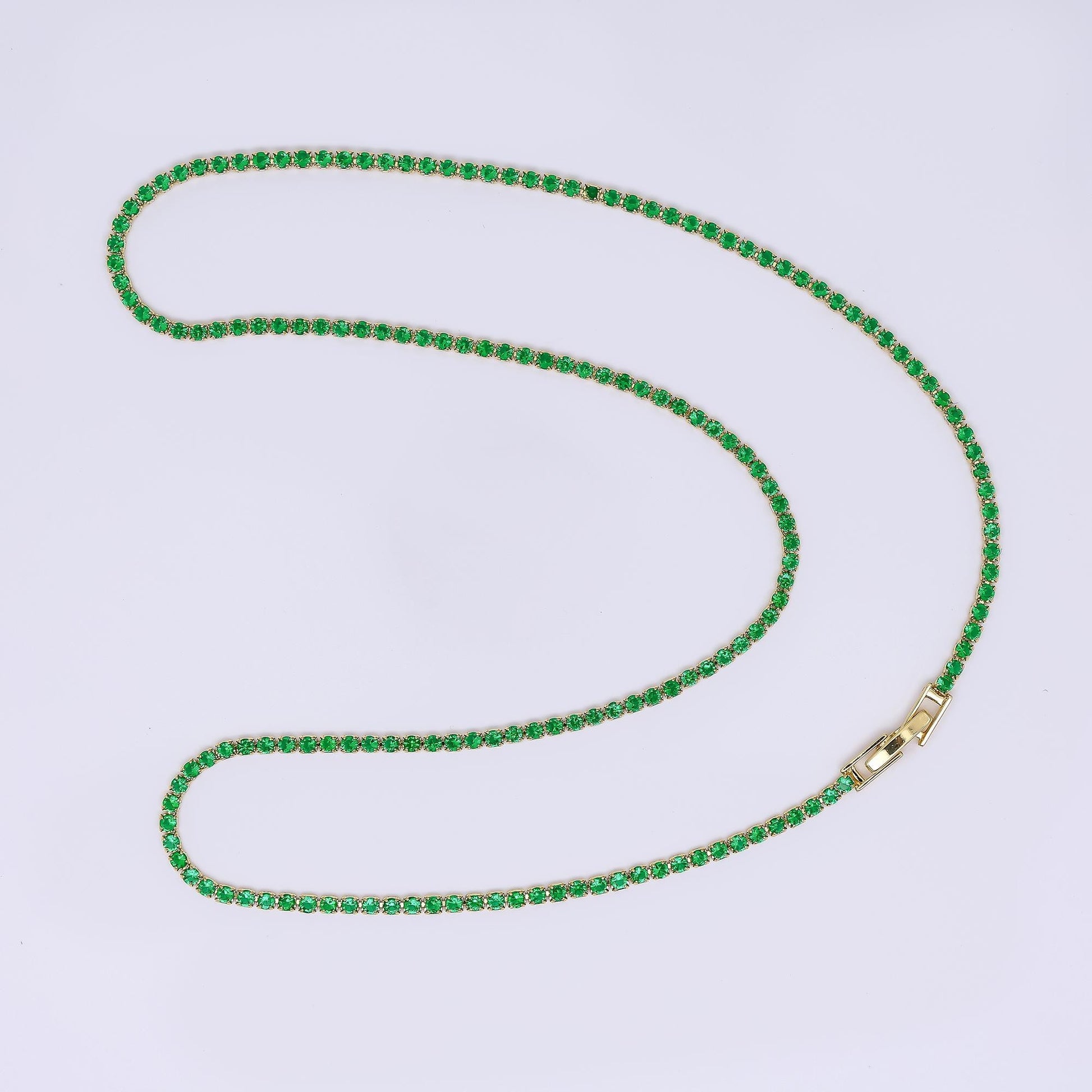 24K Gold Filled 2mm Green, Pink, Turquoise, Clear CZ Tennis Chain 17.91 Inch Necklace | WA-3804 - WA-3807