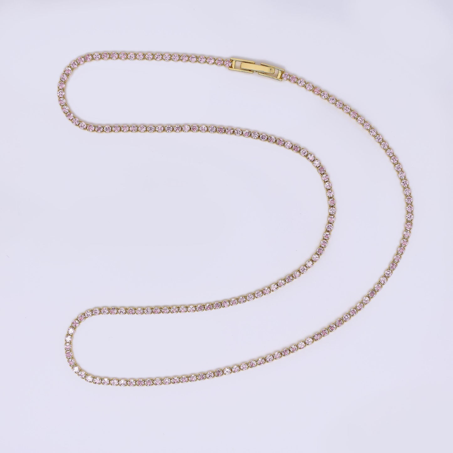 24K Gold Filled 2mm Green, Pink, Turquoise, Clear CZ Tennis Chain 17.91 Inch Necklace | WA-3804 - WA-3807