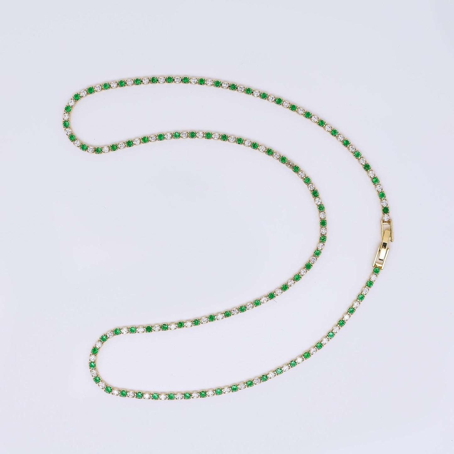 24K Gold Filled Green, Blue Clear 2mm Alternate Tennis Chain 18 Inch Necklace | WA-3802 WA-3803