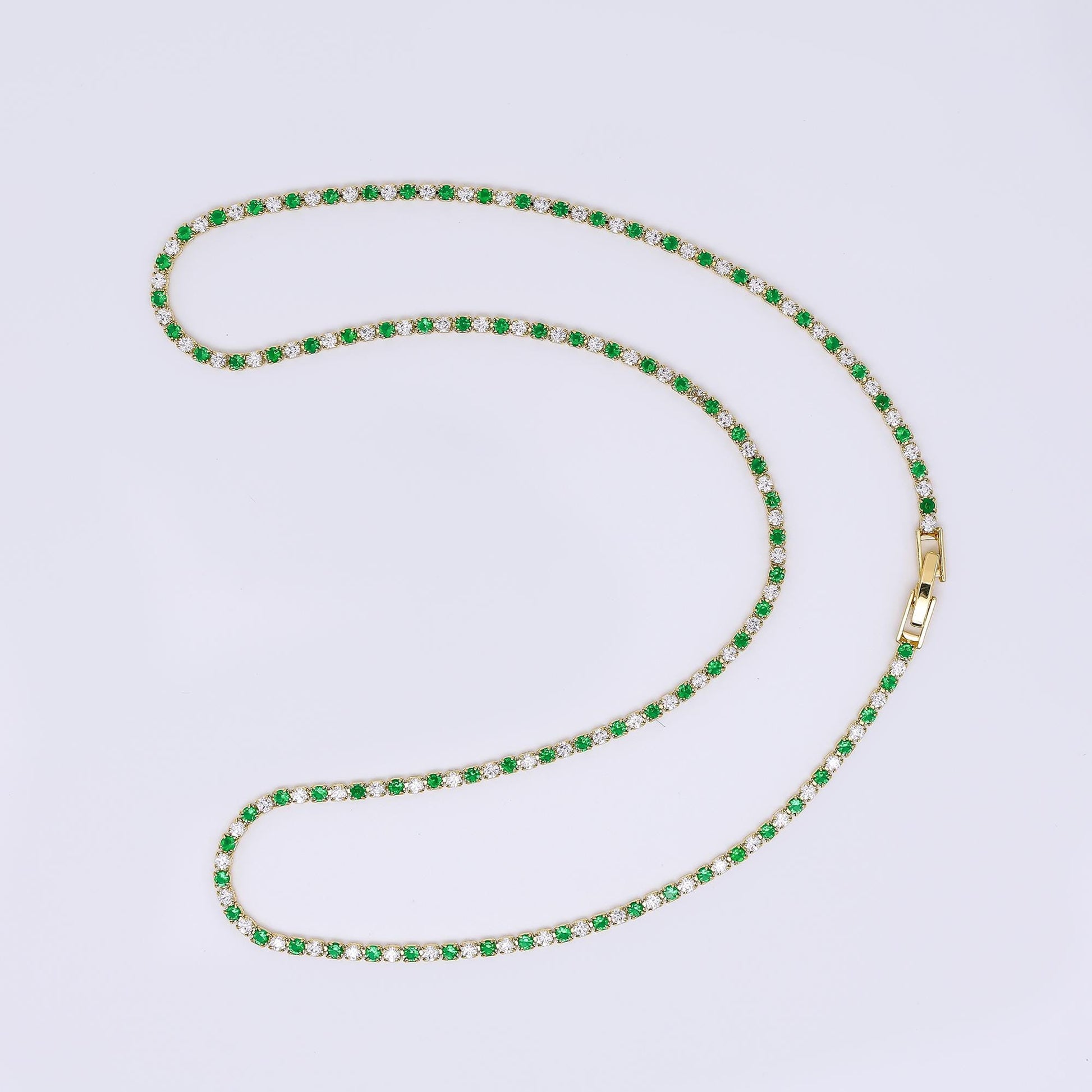 24K Gold Filled Green, Blue Clear 2mm Alternate Tennis Chain 18 Inch Necklace | WA-3802 WA-3803