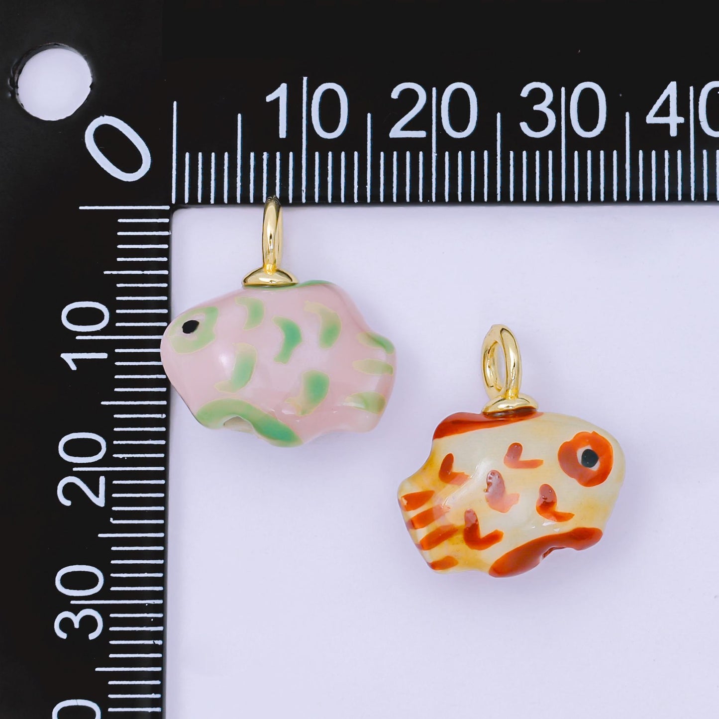 24K Gold Filled 19mm Ceramic Art Pocket Sea Fish Animal Charm in Pink, Red, & Yellow | M-783 M-794 M-755 M-770