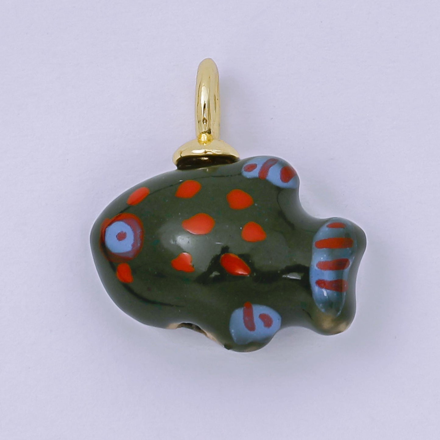 24K Gold Filled 19mm Ceramic Art Pocket Sea Fish Animal Charm in Pink, Red, & Yellow | M-783 M-794 M-755 M-770