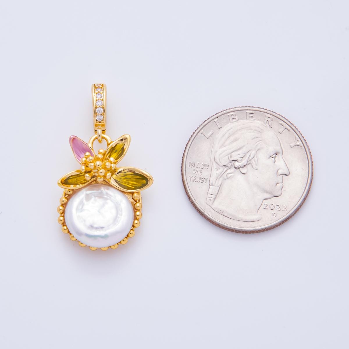 18K Gold Filled Flower Pearl Charm | AH-809