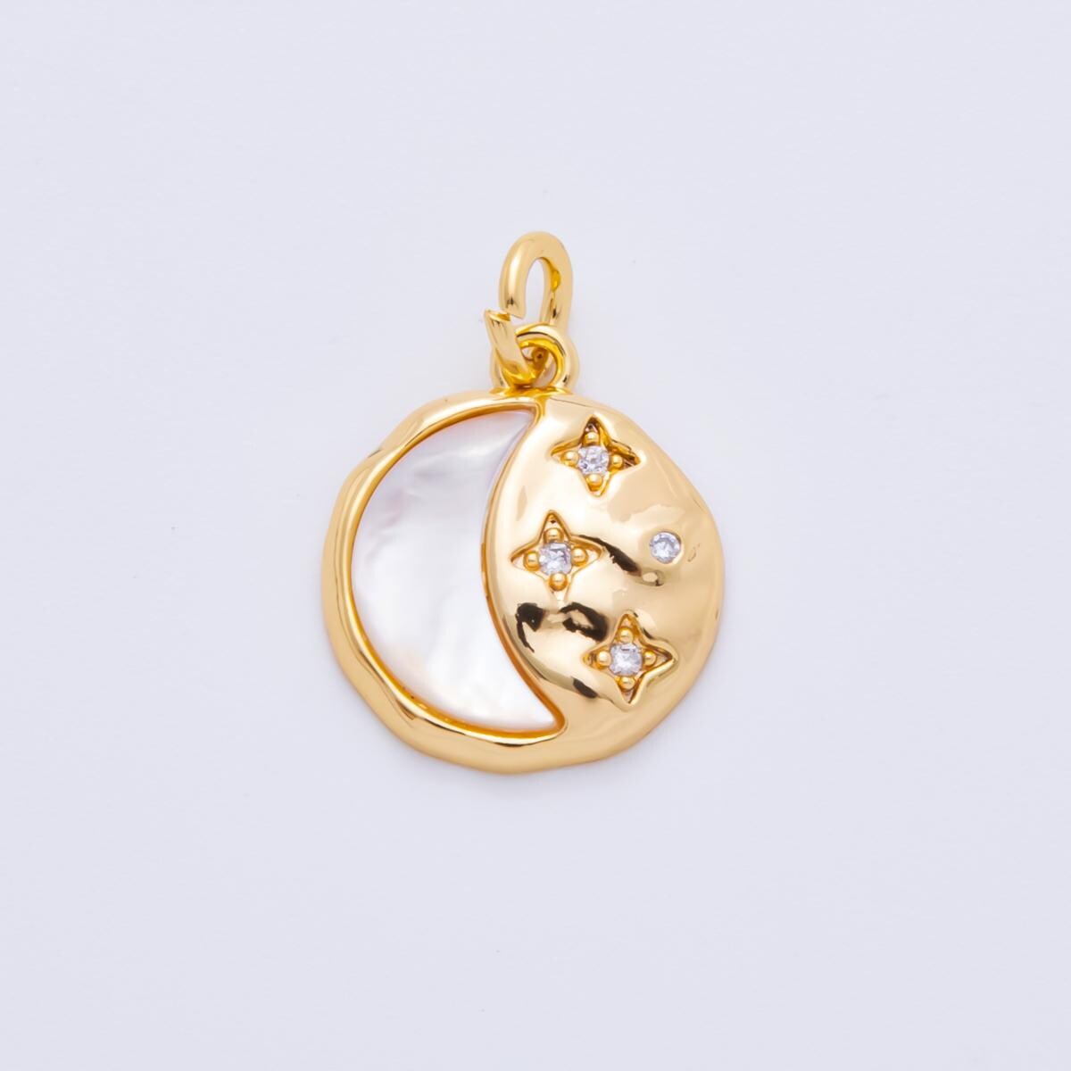 18K Gold Filled Crescent Moon Pendant Pearl Charm with cz Star | AH-914