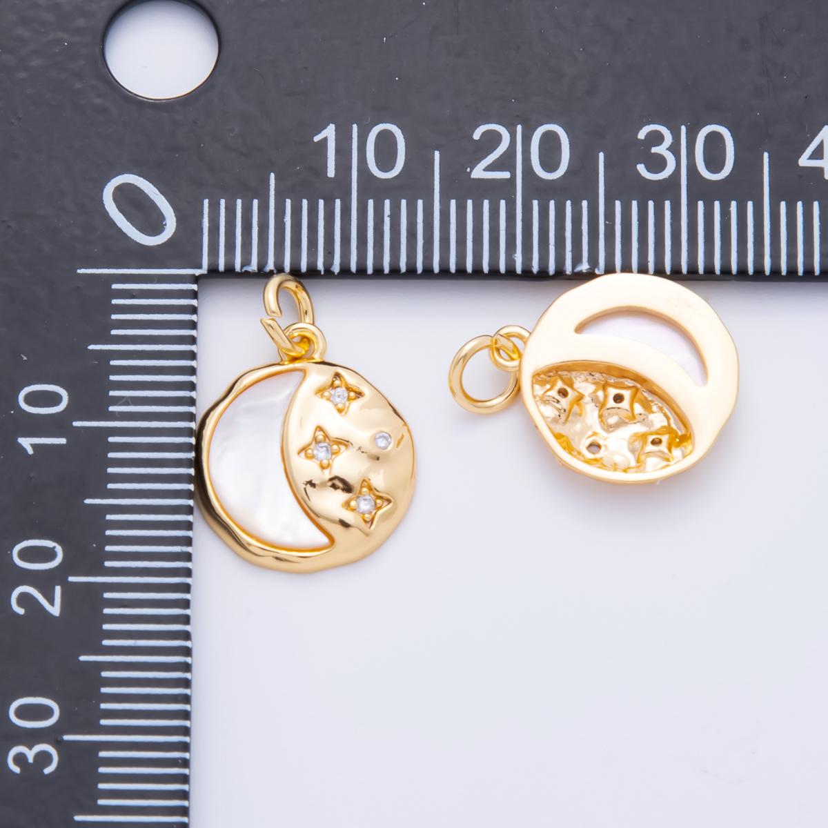 18K Gold Filled Crescent Moon Pendant Pearl Charm with cz Star | AH-914