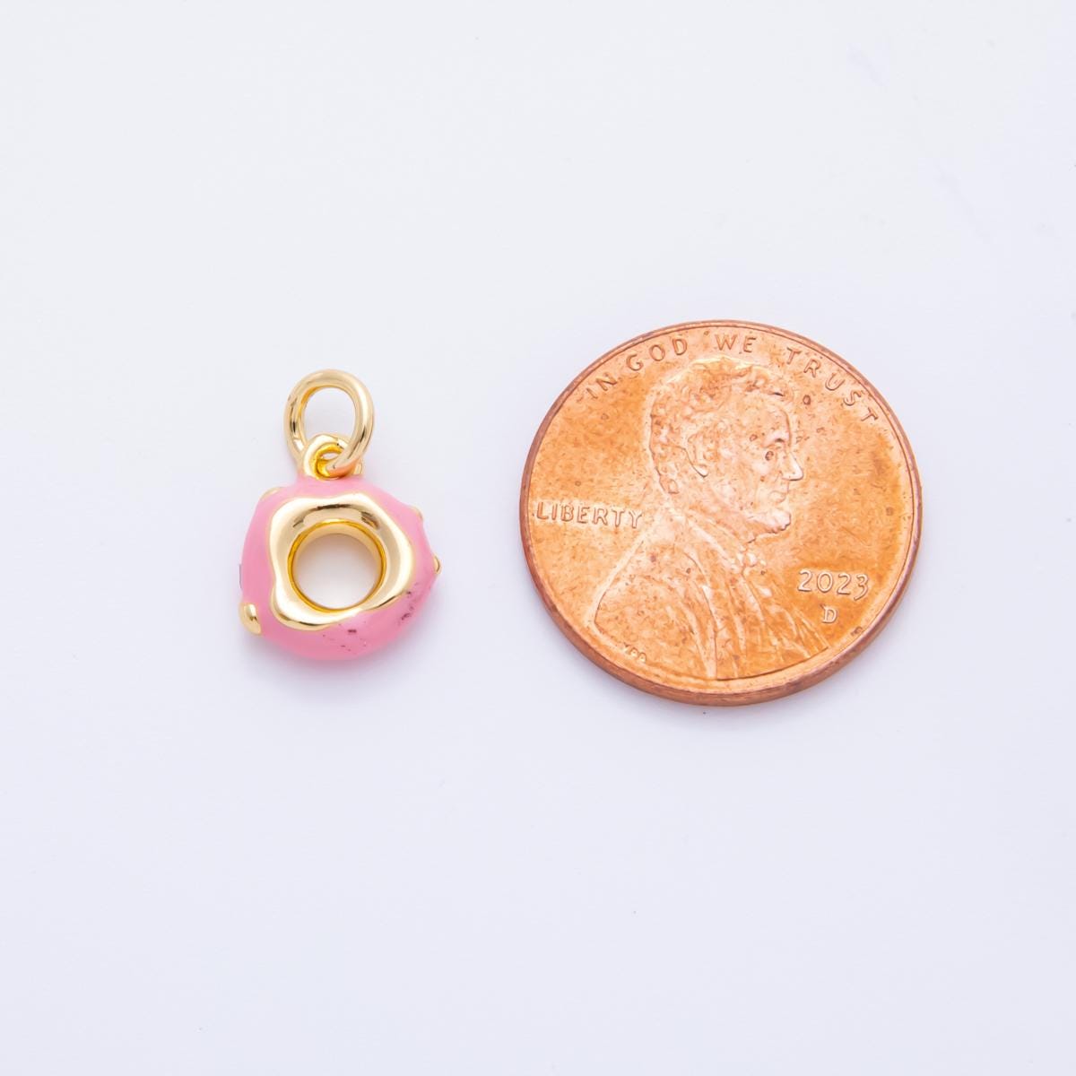 Mini Strawberry Donut Pink Enamel 24K Gold Filled Junk Food Charm | AH-917
