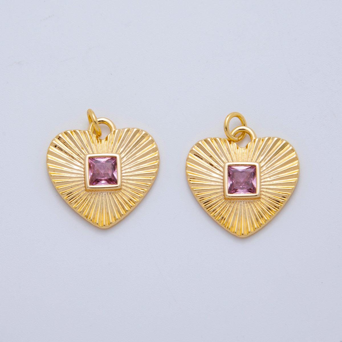 18K Gold filled heart charm necklace sunburst gold pendant with Pink CZ dainty heart love valentine gift necklace supply AH-923