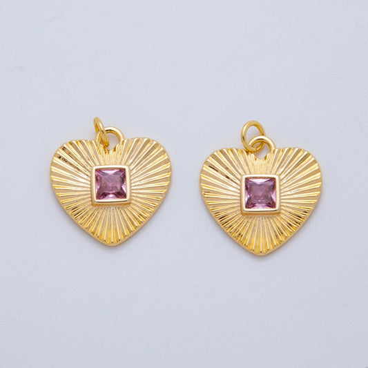 18K Gold filled heart charm necklace sunburst gold pendant with Pink CZ dainty heart love valentine gift necklace supply AH-923