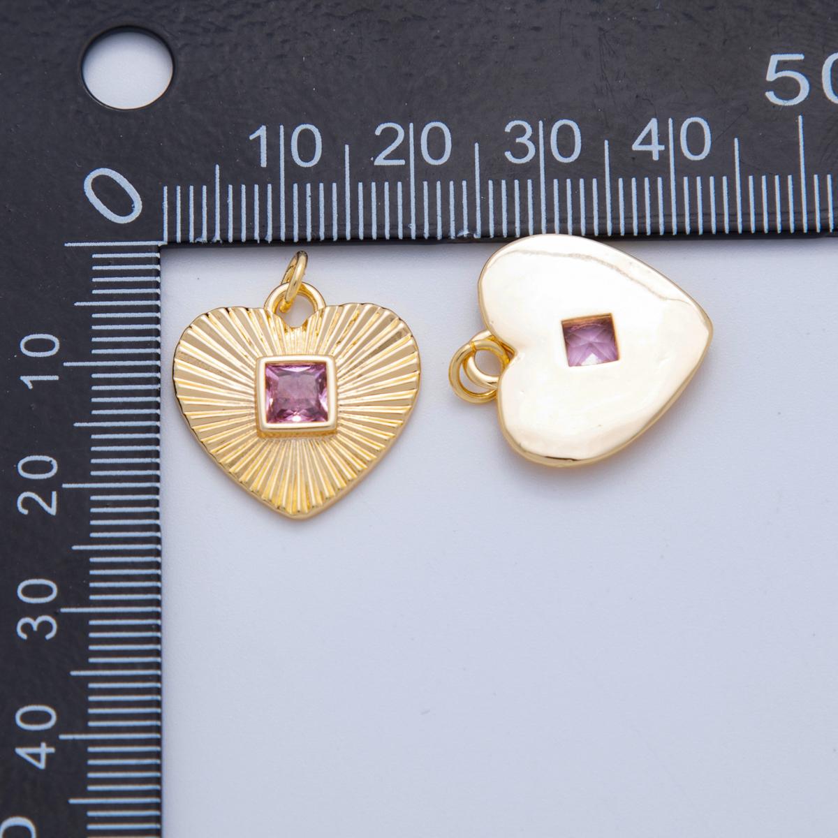 18K Gold filled heart charm necklace sunburst gold pendant with Pink CZ dainty heart love valentine gift necklace supply AH-923