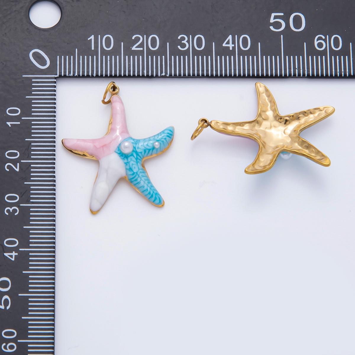 Colorful STARFISH Pendant with Pearls PVD Gold Stainless Steel Star Fish Ocean-Inspired Statement Jewelry, Enamel Necklace Charm AH-926