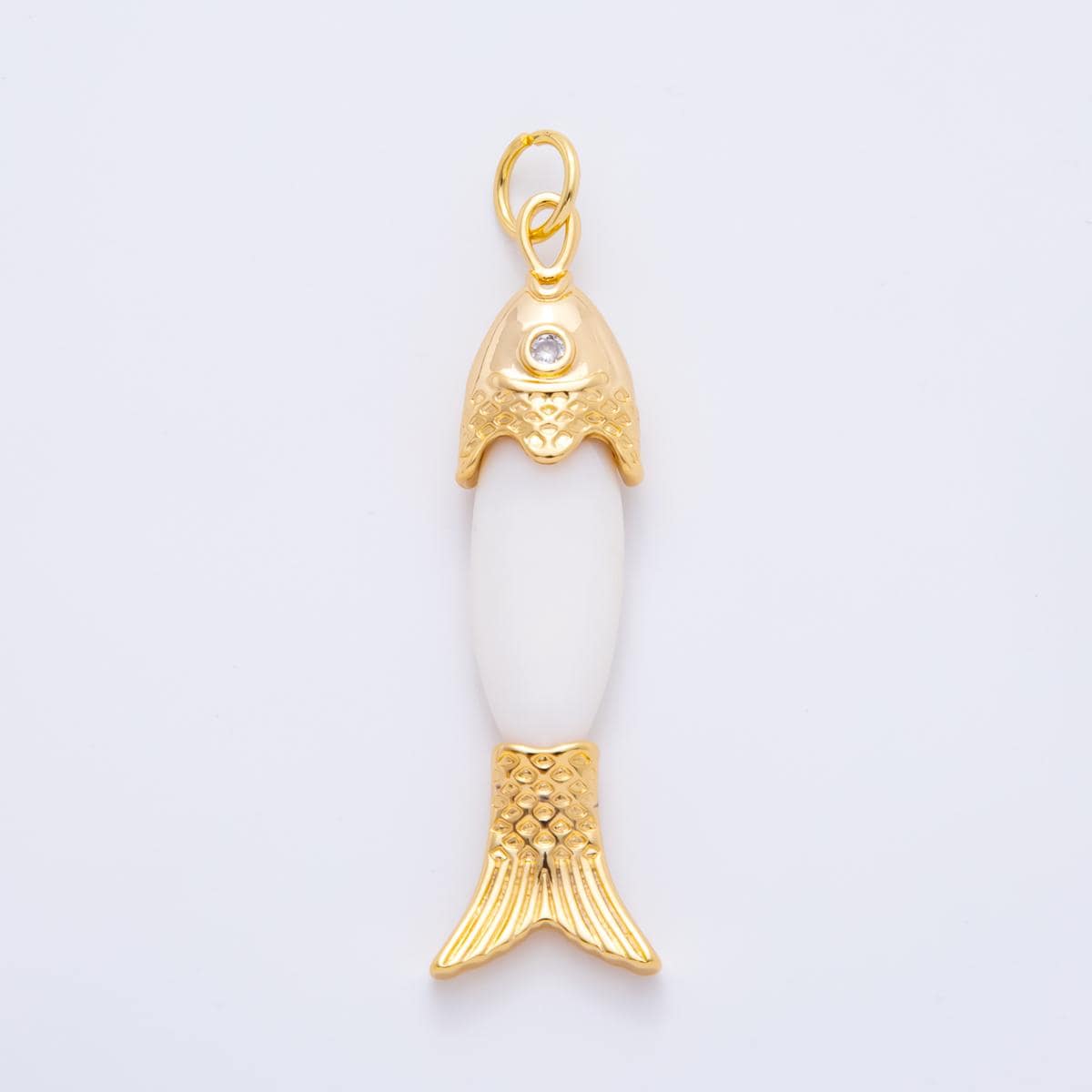 Handmade 18K Gold Filled White Shell Pearl Fish Charm Drop Dangle Pendant | AF-925