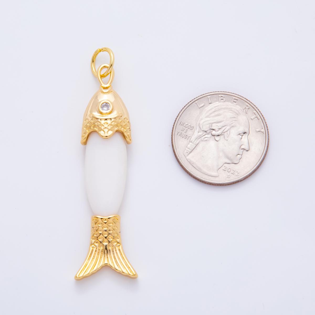 Handmade 18K Gold Filled White Shell Pearl Fish Charm Drop Dangle Pendant | AF-925